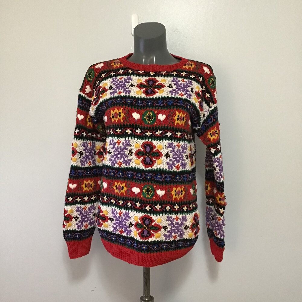 Vintage 90s Northern Isles Colorful Snowflake Pattern Knit Sweater Size M